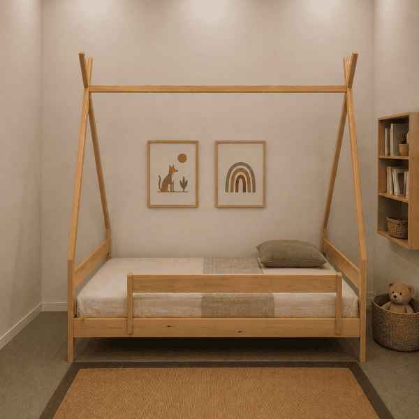 INDIAN BED ΠΑΙΔΙΚΟ ΚΡΕΒΑΤΙ ΜΕ ΑΠΟΣΠΩΜΕΝΟ ΠΡΟΣΤΑΤΕΥΤΙΚΟ ΣΕ ΜΑΣΙΦ ΞΥΛΟ ΠΕΥΚΟΥ