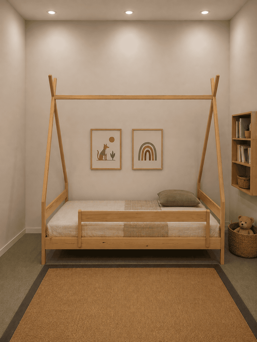 INDIAN BED ΠΑΙΔΙΚΟ ΚΡΕΒΑΤΙ ΜΕ ΑΠΟΣΠΩΜΕΝΟ ΠΡΟΣΤΑΤΕΥΤΙΚΟ ΣΕ ΜΑΣΙΦ ΞΥΛΟ ΠΕΥΚΟΥ